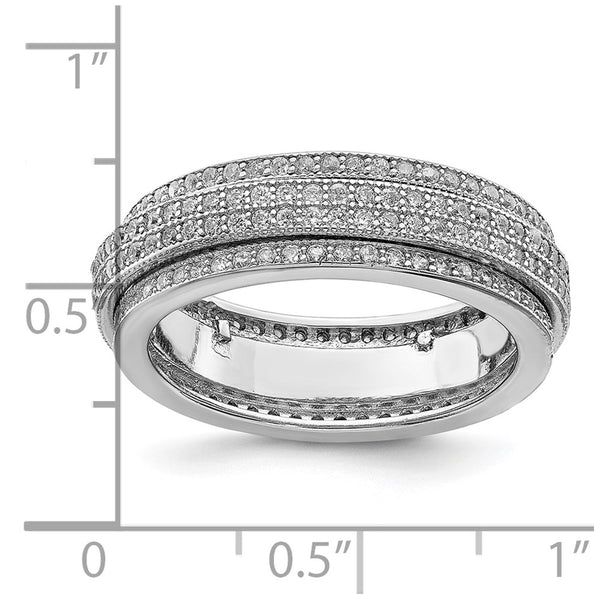 Sterling Silver Polished Rhodium-plated CZ PavÃ© Eternity Motion Ring