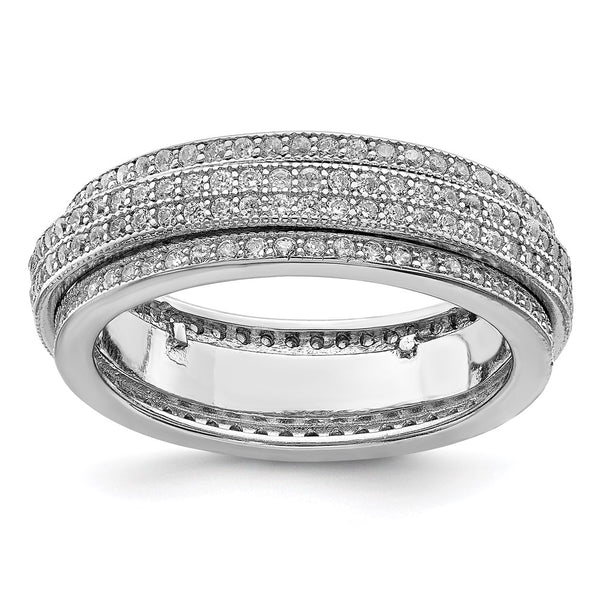 Sterling Silver Polished Rhodium-plated CZ PavÃ© Eternity Motion Ring