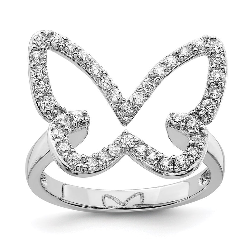 Sterling Silver Rhodium-plated CZ Butterfly Ring
