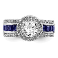 Sterling Silver Rhodium-plated CZ and Lab Created Sapphire Ring
