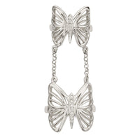 Sterling Silver Polished CZ Butterfly Double Finger Ring
