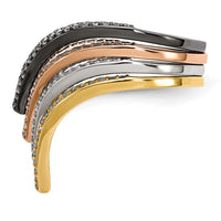 Sterling Silver Rhodium & Black-plate, Gold & Rose-tone CZ 4 Ring Set