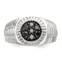 Sterling Silver Rhod-plated Mens Black Diamond Polished/Satin Ring