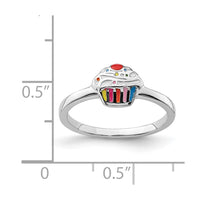Sterling Silver RH-plated Multi-color Enameled Cupcake Children's Ring