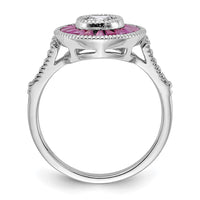 Sterling Silver Rhodium-plated Polished Created Ruby and CZ Ring