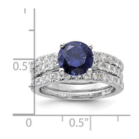 Sterling Silver Rhodium-plated 8mm Blue CZ Ring & 2 CZ Band Set