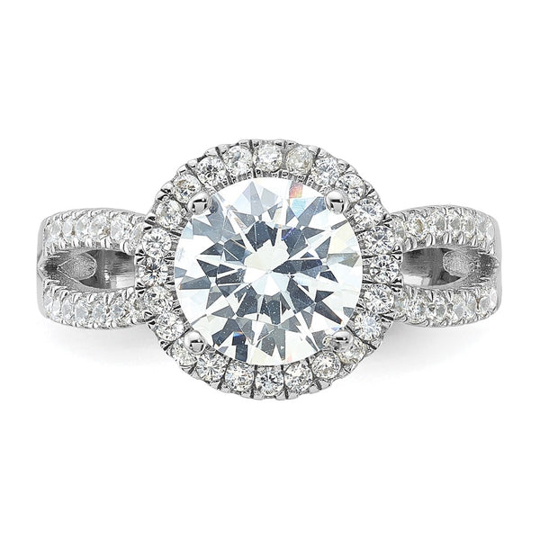 Sterling Silver Rhodium-plated Halo 8mm Center CZ Ring