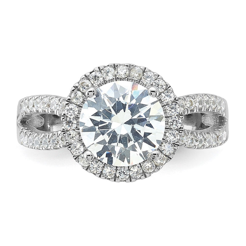 Sterling Silver Rhodium-plated Halo 8mm Center CZ Ring
