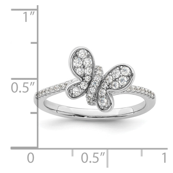 Sterling Silver Rhodium-plated CZ Butterfly Ring