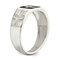 Sterling Silver Rhodium-plated Enameled Cross Ring