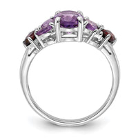 Sterling Silver Rh-plated Amethyst Pk Quartz Garnet and White Topaz Ring