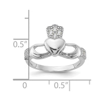 Sterling Silver Rhodium-plated CZ Claddagh Ring