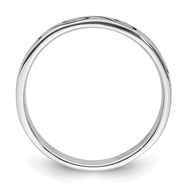 Sterling Silver Rhodium-plated Antiqued Wave Design 4.5mm Band Ring