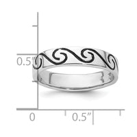 Sterling Silver Rhodium-plated Antiqued Wave Design 4.5mm Band Ring