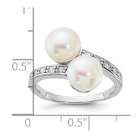 Sterling Silver Rhodium-plated 8-9mm White FWC Pearl/CZ Bypass Ring