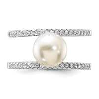 Sterling Silver Rhodium-plated 8-9mm White FWC Pearl and CZ Ring