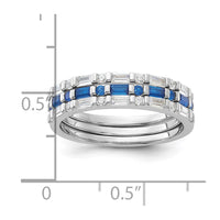 Sterling Silver Rhodium-plated Blue and White CZ 3 Ring Set