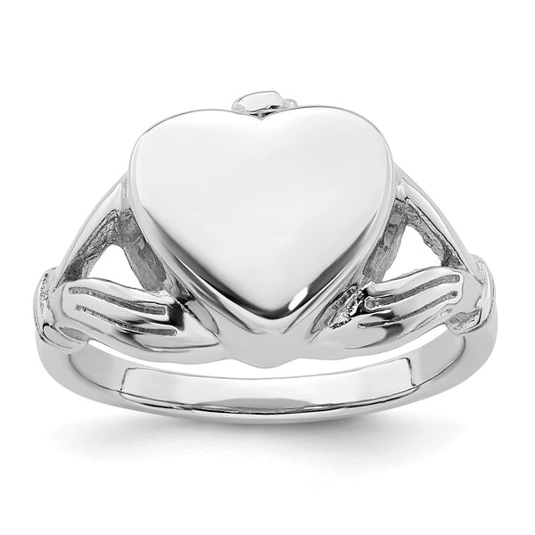 Sterling Silver RH-plated Polished Claddagh Heart Ash Holder Ring