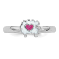 Sterling Silver Rhodium-plated Children's Enamel Sheep w/ Heart Ring