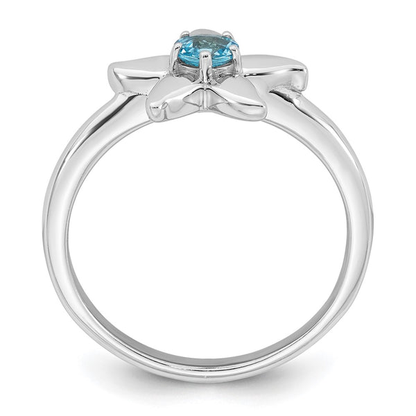 SS RH-plated Polished Light Swiss Blue Topaz Starfish Ring
