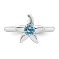 SS RH-plated Polished Light Swiss Blue Topaz Starfish Ring