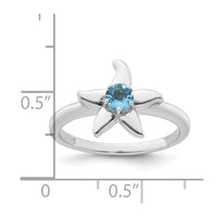 SS RH-plated Polished Light Swiss Blue Topaz Starfish Ring