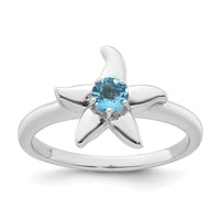 SS RH-plated Polished Light Swiss Blue Topaz Starfish Ring