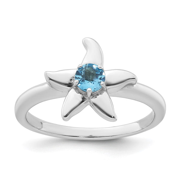 SS RH-plated Polished Light Swiss Blue Topaz Starfish Ring