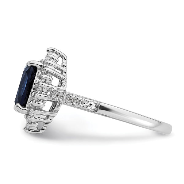 Sterling Silver RH-plated Polished Cr. Sapphire and CZ Oval Halo Ring