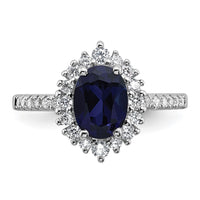 Sterling Silver RH-plated Polished Cr. Sapphire and CZ Oval Halo Ring