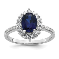 Sterling Silver RH-plated Polished Cr. Sapphire and CZ Oval Halo Ring
