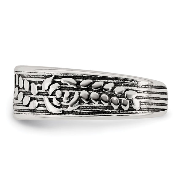 Sterling Silver Polished and Antiqued Rose and Leaf Pattern Toe Ring