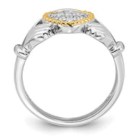 Sterling Silver RH-pl w/14k Accent Polished CZ Claddagh Ring