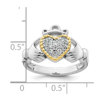 Sterling Silver RH-pl w/14k Accent Polished CZ Claddagh Ring