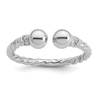 Sterling Silver RH-plated Polished and Twisted CZ Ball End Ring