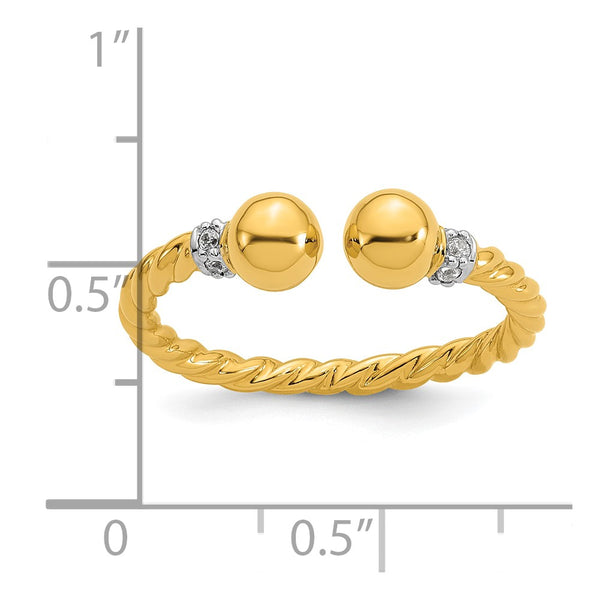 Sterling Silver Gold-plated Polished and Twisted CZ Ball End Ring
