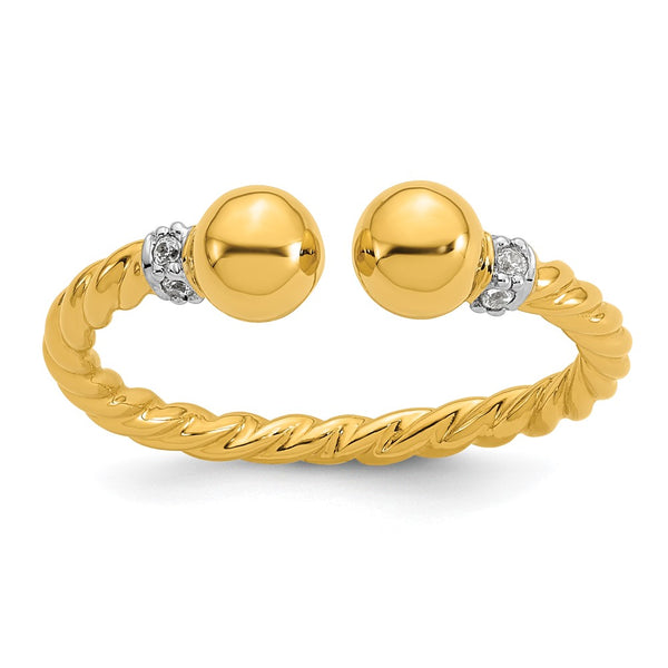 Sterling Silver Gold-plated Polished and Twisted CZ Ball End Ring