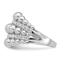 Sterling Silver Rhodium-plated Polished and Beaded Fancy CZ Ring