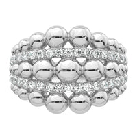 Sterling Silver Rhodium-plated Polished and Beaded Fancy CZ Ring