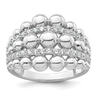 Sterling Silver Rhodium-plated Polished and Beaded Fancy CZ Ring