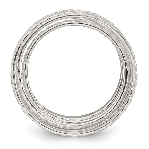 Sterling Silver Textured Wrapped SpRing Stacked Flexible Ring