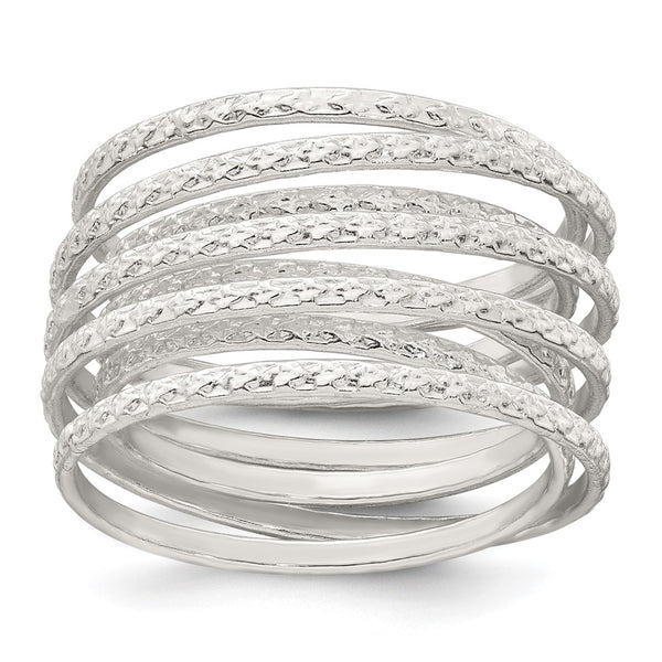Sterling Silver Textured Wrapped SpRing Stacked Flexible Ring