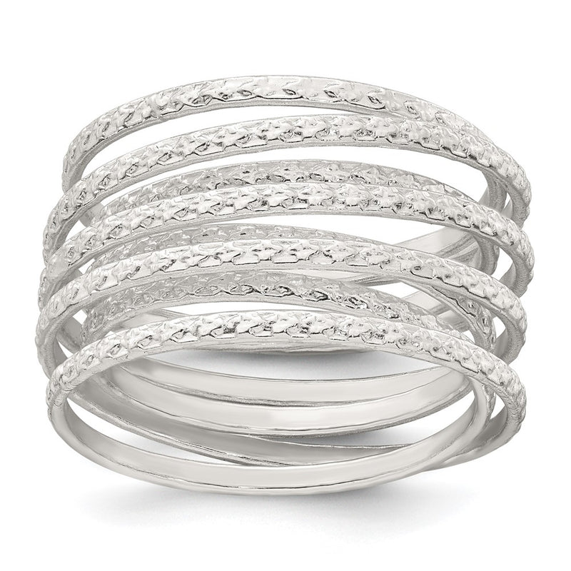 Sterling Silver Textured Wrapped SpRing Stacked Flexible Ring