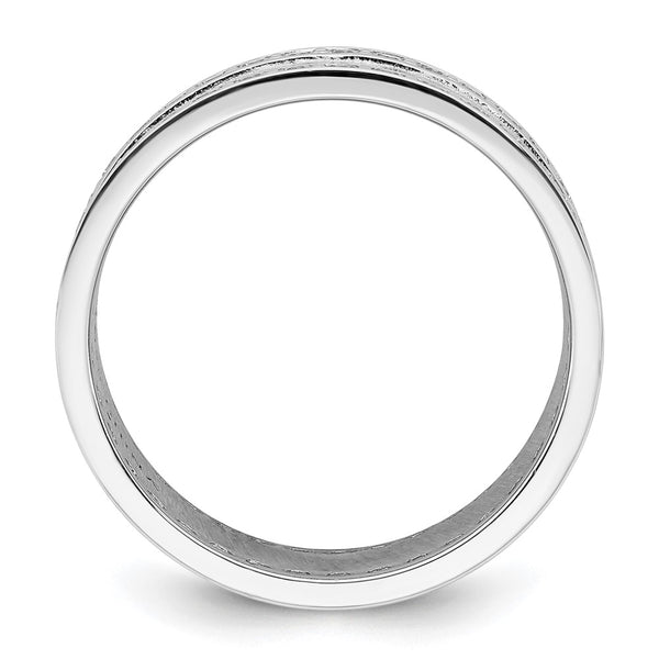 Sterling Silver Rhodium-plated CZ Polished And Textured Ring