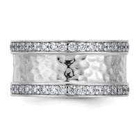 Sterling Silver Rhodium-plated CZ Polished And Textured Ring