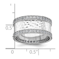 Sterling Silver Rhodium-plated CZ Polished And Textured Ring