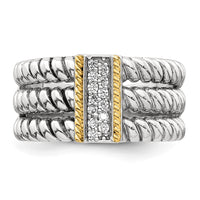 Sterling Silver w/14k Accent Antiqued Polished CZ Triple Twisted Ring