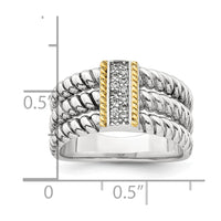 Sterling Silver w/14k Accent Antiqued Polished CZ Triple Twisted Ring