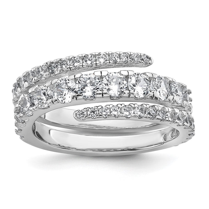 Sterling Silver Rhodium-plated Polished CZ Wrapped Band Ring