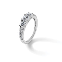 Sterling Silver Rhodium-plated Polished CZ Three Stone Ring